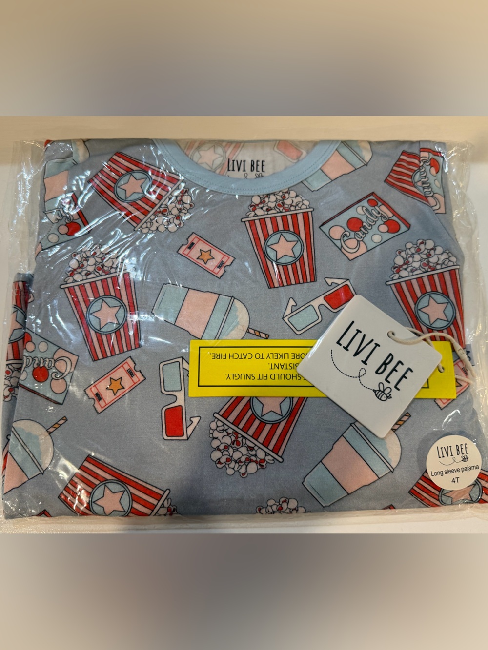 Livi Bee Bamboo Long Sleeve Pajama Set Popcorn 4T NWT